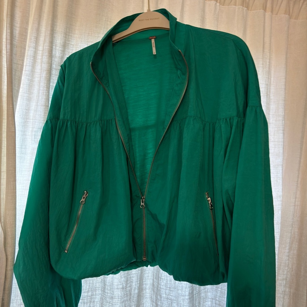 Free People Puff Sleeves Full Zip Bomber Windbreaker Jacket